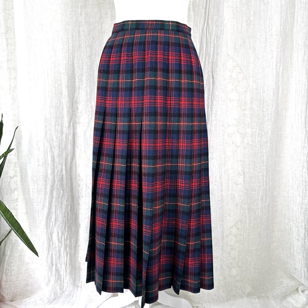 Vtg Pendleton Tartan Plaid Pleated Midi Skirt S Academia Preppy Schoolgirl Twee